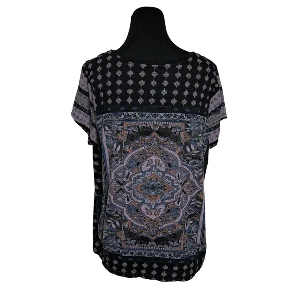 Lucky Brand Boho Tee Persian Carpet Shirt Women’s 1XL Mandala Cap Sleeve Hippie - Picture 5 of 8